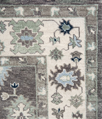 Hand Knotted Oushak Rug 9x12 Ft – Taupe Brown & Ivory Vintage Turkish Wool Carpet, Traditional Floral Medallion Area Rug