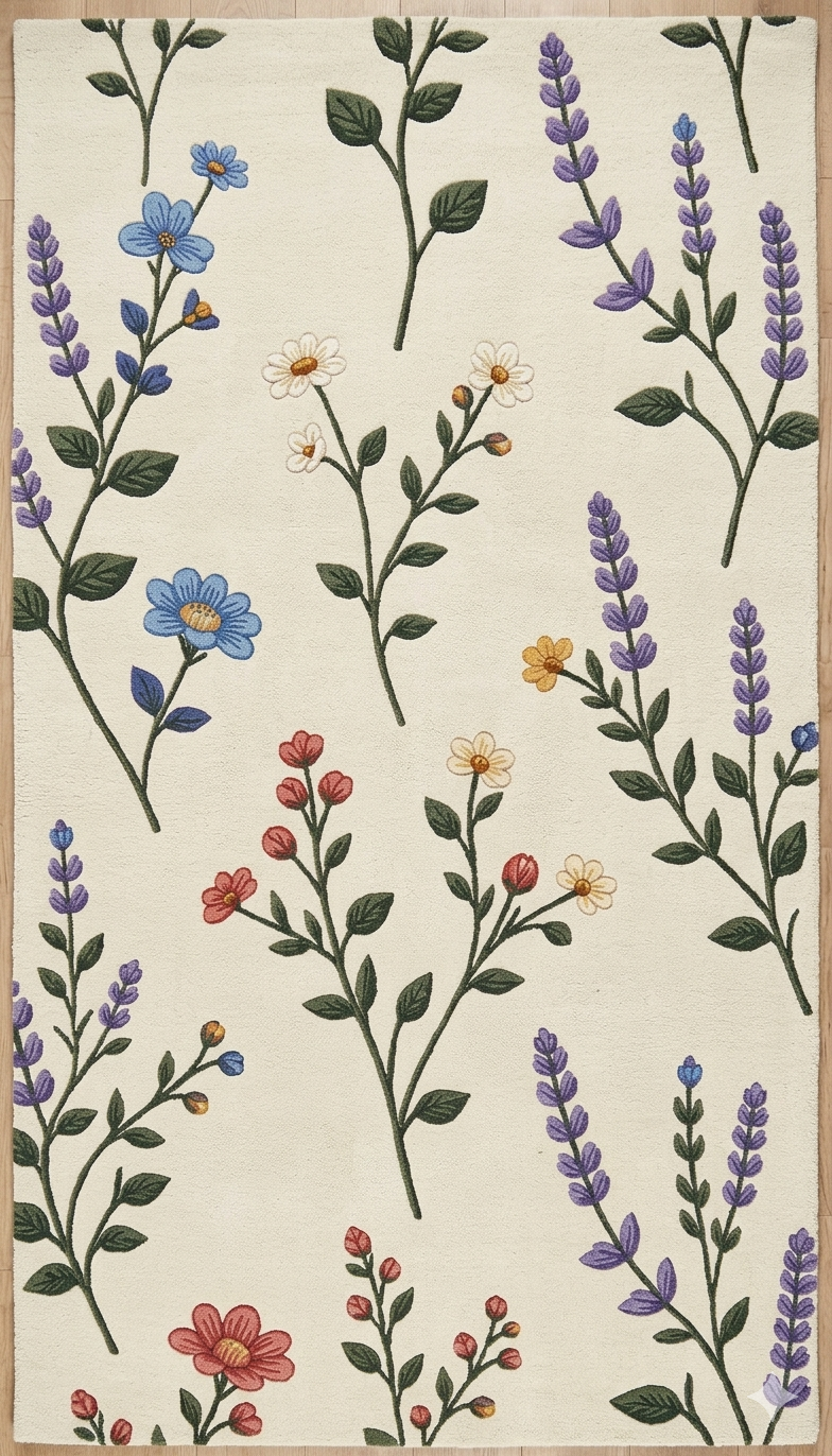 Elegant Hand Tufted Botanical Floral Rug – Soft Ivory Base with Wildflower Design | Modern Nature-Inspired Area Rug
