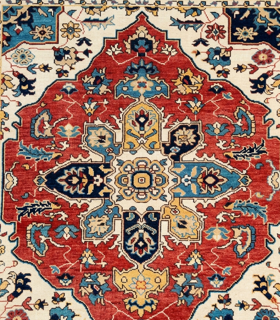 Red Blue Oushak Rug 8x10 Hand Knotted Wool Turkish Rug, Vintage Medallion Area Rug, Oriental Living Room Rug, Custom Size