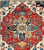 Red Blue Oushak Rug 8x10 Hand Knotted Wool Turkish Rug, Vintage Medallion Area Rug, Oriental Living Room Rug, Custom Size