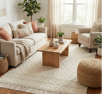 Handwoven Wool & Cotton Ivory Rug - Textured Neutral Area Rug with Fringe | Artisan Boho Minimalist Rug by Rug Regalia