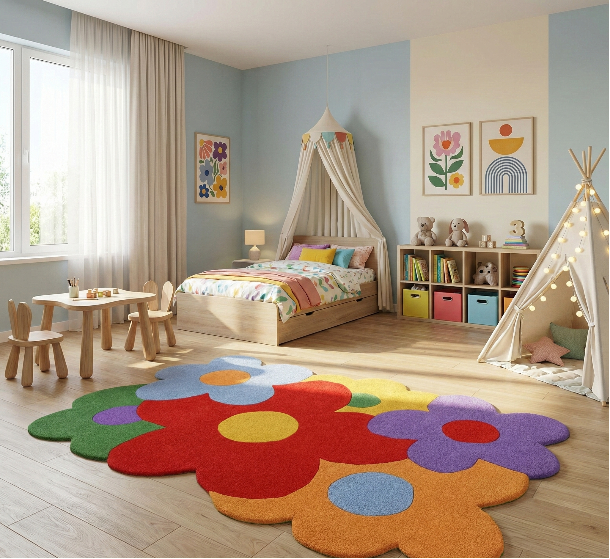 Hand-Tufted Colorful Flower Rug - Bright Floral Wool Rug | Playful Modern Home & Kids Room DŽcor by Rug Regalia
