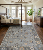 Gray Blue Oushak Rug, Hand Knotted Wool Rug, Vintage Turkish Style Carpet, 8x10 Area Rug, Living Room Bedroom Rug, Custom Size Available
