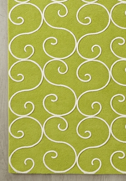 Rug Regalia Hand Tufted Wool Rug | Scroll Vine Pattern | Modern Decorative Design | 8x10 Ft | Lime Green & White