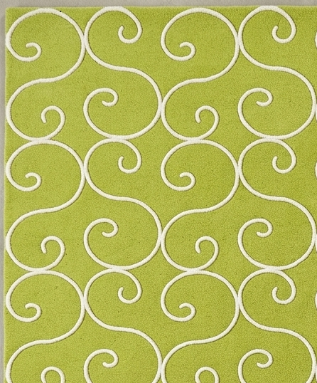 Rug Regalia Hand Tufted Wool Rug | Scroll Vine Pattern | Modern Decorative Design | 8x10 Ft | Lime Green & White