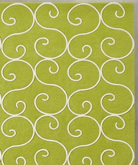 Rug Regalia Hand Tufted Wool Rug | Scroll Vine Pattern | Modern Decorative Design | 8x10 Ft | Lime Green & White