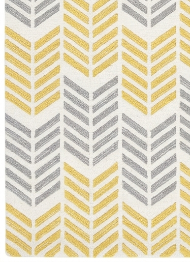 Rug Regalia Hand Tufted Wool Rug | Chevron Herringbone Pattern | Modern Geometric Design | 8x10 Ft | Yellow & Grey on Ivory