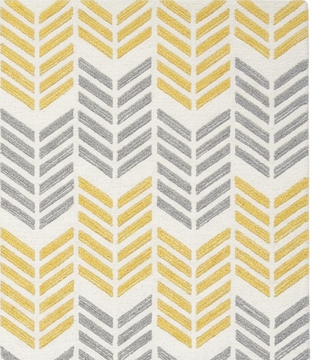 Rug Regalia Hand Tufted Wool Rug | Chevron Herringbone Pattern | Modern Geometric Design | 8x10 Ft | Yellow & Grey on Ivory