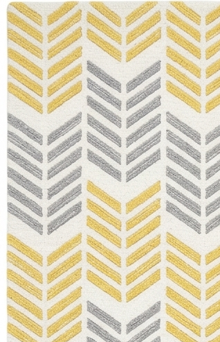 Rug Regalia Hand Tufted Wool Rug | Chevron Herringbone Pattern | Modern Geometric Design | 8x10 Ft | Yellow & Grey on Ivory