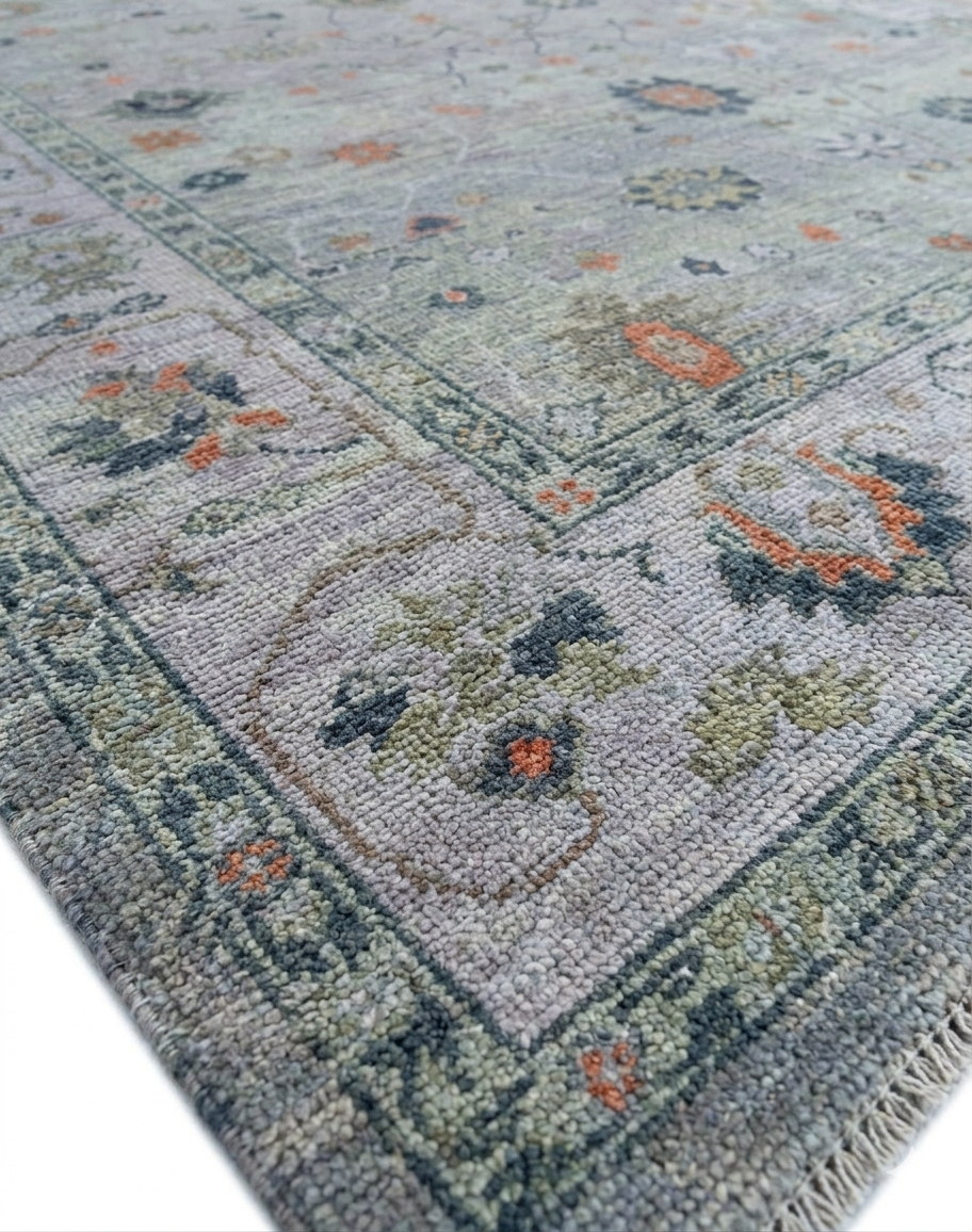 Hand-Knotted Light Grey & Silver Artisan Rug 9x12 feet