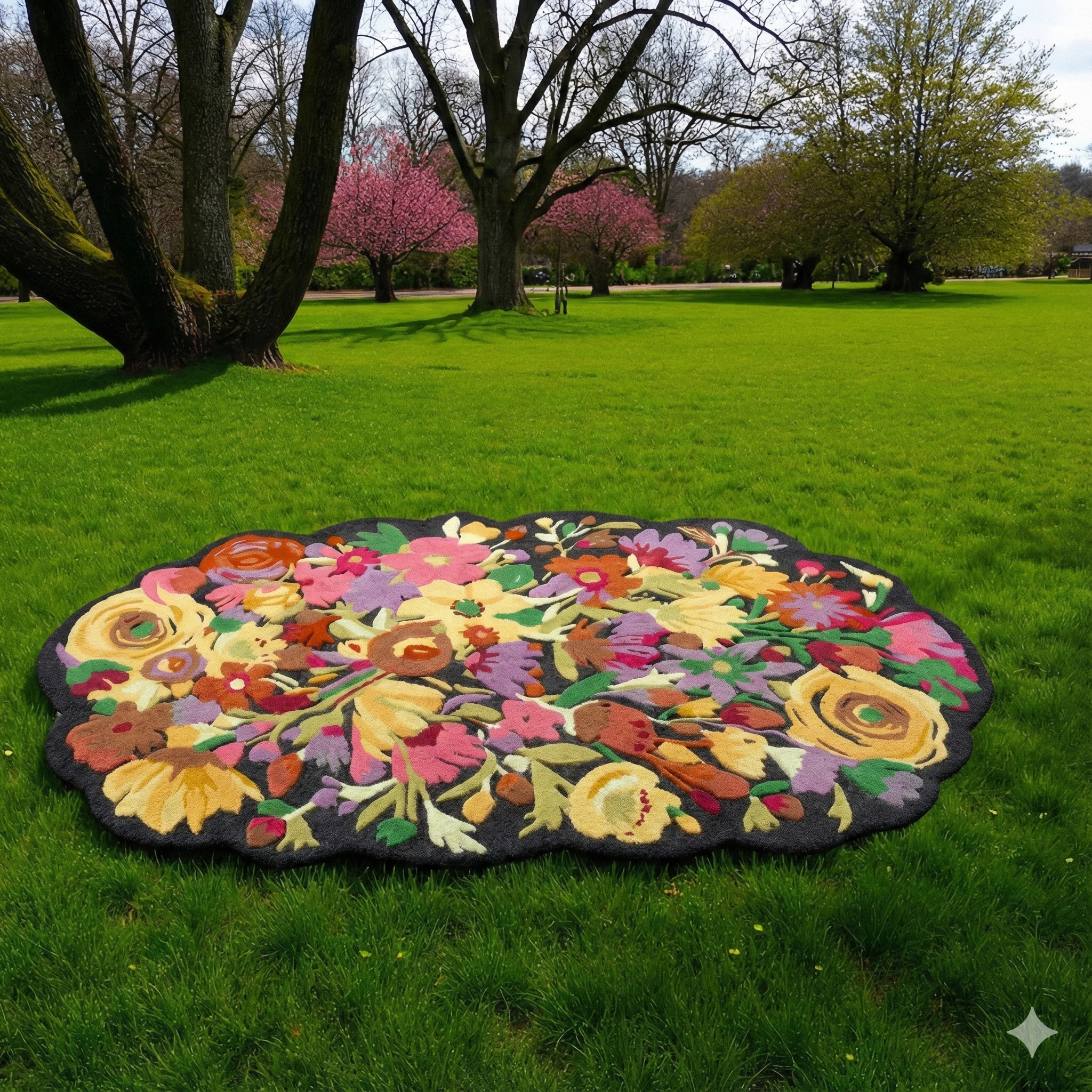 Midnight Bloom Hand-Tufted Wool Rug – Vibrant Floral Garden Design