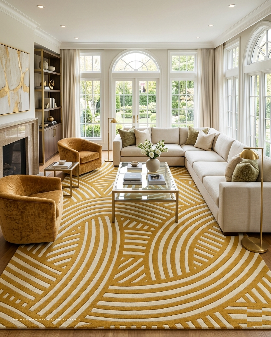Loom & Hearth | 100% Wool Arched Maze Hand-Tufted Rug (8'x10') – Mustard Gold