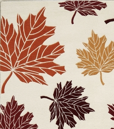 Autumn Leaves Hand Tufted Rug – Warm Fall Maple Leaf Design | Ivory Base Modern Nature-Inspired Area Rug