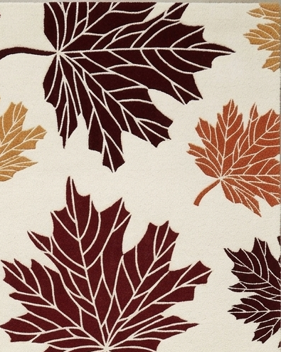 Autumn Leaves Hand Tufted Rug – Warm Fall Maple Leaf Design | Ivory Base Modern Nature-Inspired Area Rug