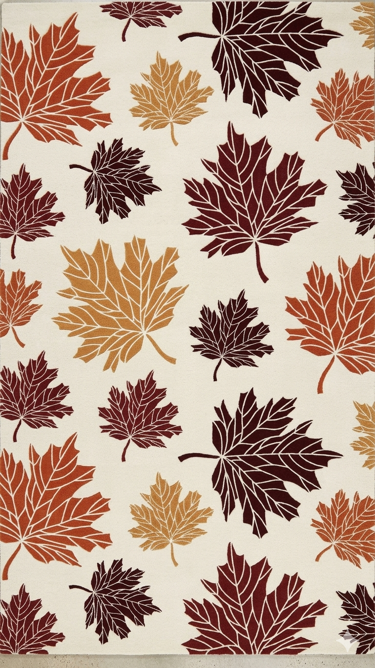Autumn Leaves Hand Tufted Rug – Warm Fall Maple Leaf Design | Ivory Base Modern Nature-Inspired Area Rug