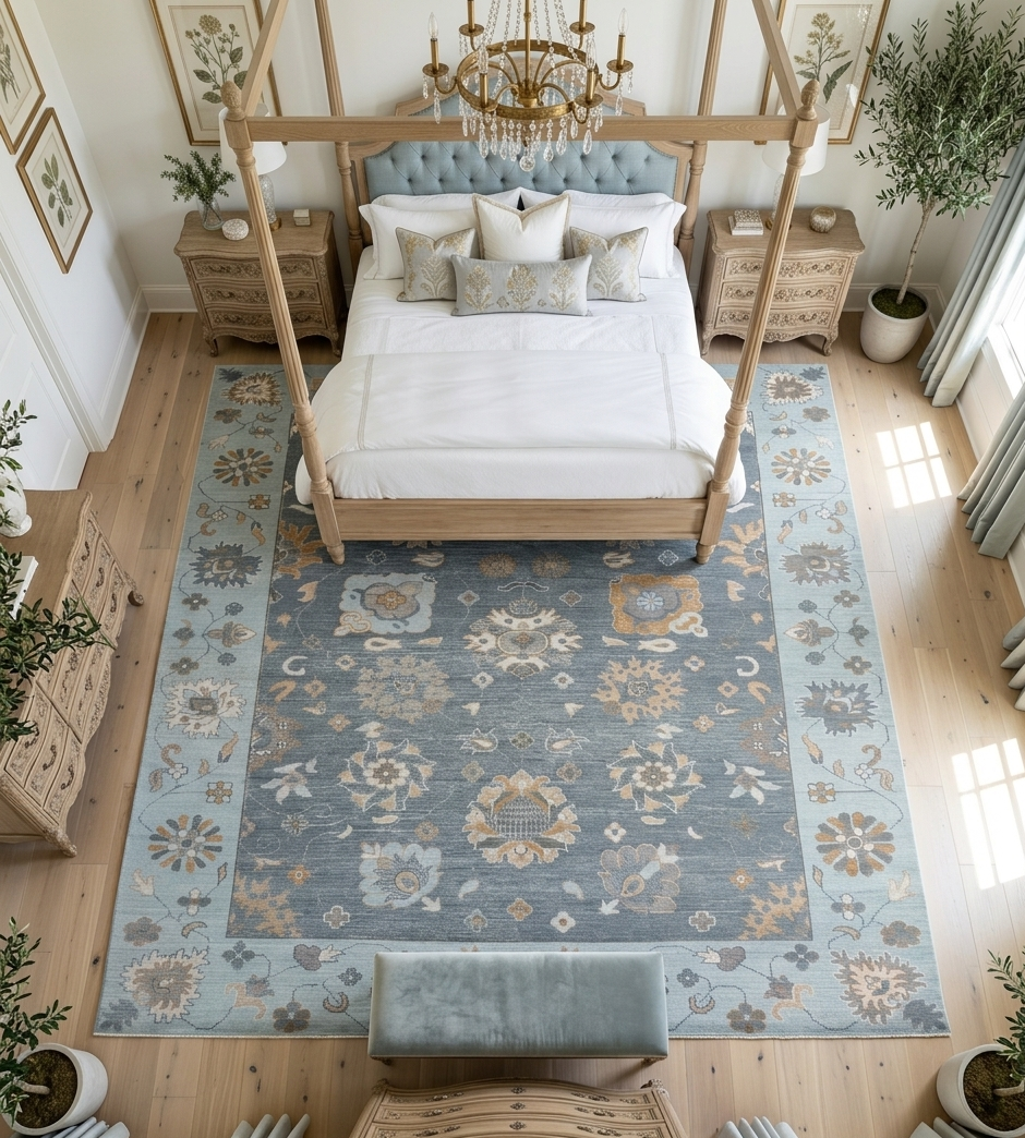 Blue & Ivory Vintage Turkish Style Carpet, Wool Handmade Oriental Area Rug, Floral Medallion Rug, Custom Size Rugs Regalia hand knotted rugs