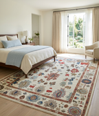 Hand Knotted Oushak Rug – Ivory Wool Traditional Floral Oriental Carpet New Zealand wool