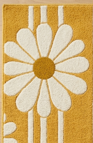 Retro Daisy Stripe" Premium Hand-Tufted Mustard Yellow Area Rug