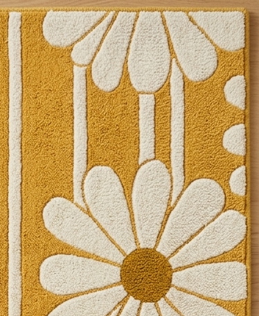Retro Daisy Stripe" Premium Hand-Tufted Mustard Yellow Area Rug