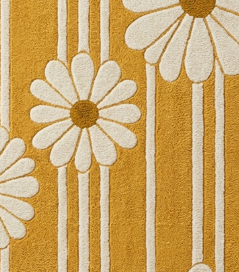 Retro Daisy Stripe" Premium Hand-Tufted Mustard Yellow Area Rug