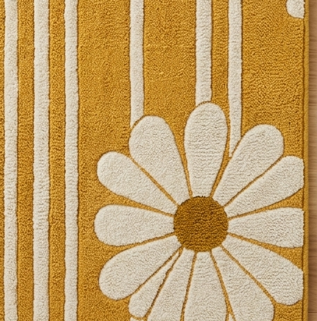 Retro Daisy Stripe" Premium Hand-Tufted Mustard Yellow Area Rug