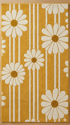 Retro Daisy Stripe" Premium Hand-Tufted Mustard Yellow Area Rug