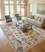 Hand Knotted Oushak Rug – Ivory Wool Traditional Floral Oriental Carpet New Zealand wool