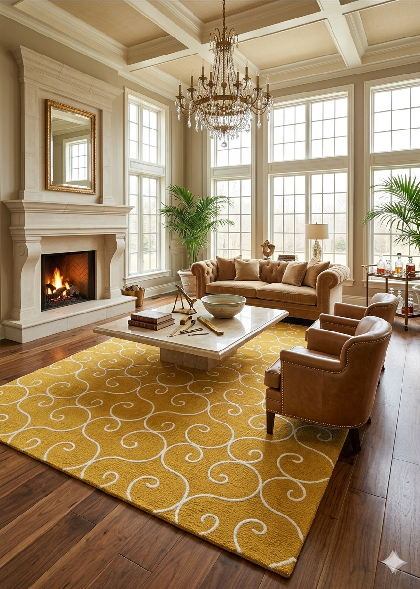 Loom & Hearth | 100% Wool Arched Maze Hand-Tufted Rug (8'x10') – Mustard Gold