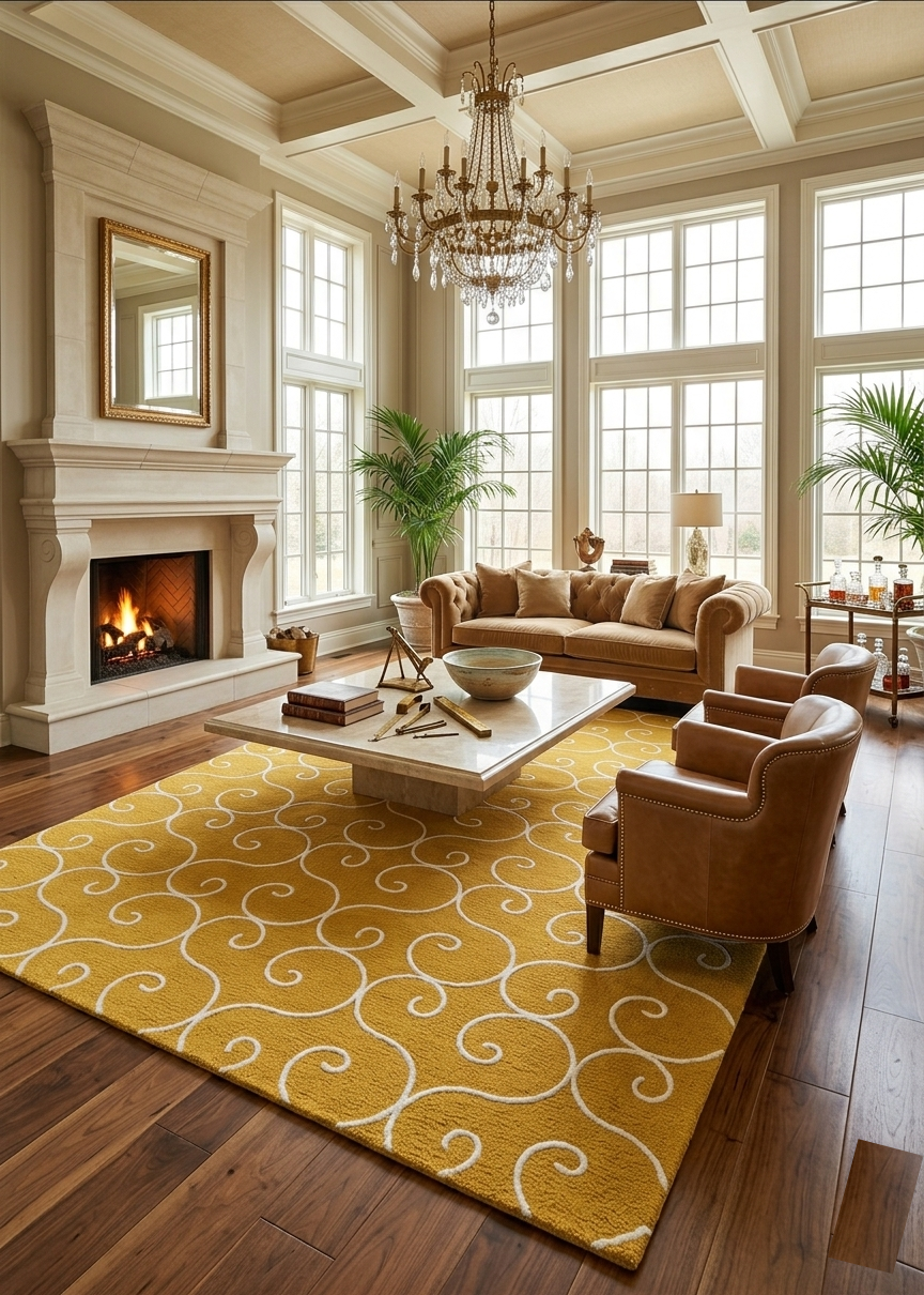 Loom & Hearth | 100% Wool Arched Maze Hand-Tufted Rug (8'x10') – Mustard Gold