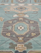 Aqua Blue Oushak Rug – Hand Knotted Wool Rug, Vintage Turkish Style, Soft Pastel Area Rug, 8x10 Custom Rug