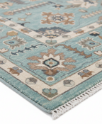 Aqua Blue Oushak Rug – Hand Knotted Wool Rug, Vintage Turkish Style, Soft Pastel Area Rug, 8x10 Custom Rug