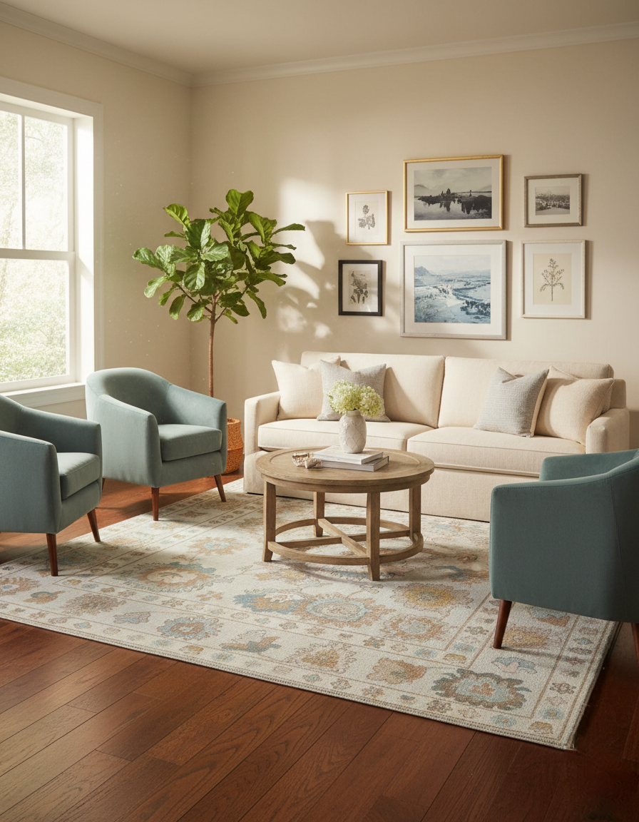 Ivory Oushak Rug – Hand Knotted Wool Rug, Vintage Turkish Floral Rug, Soft Pastel Area Rug, 8x10 Custom Rug