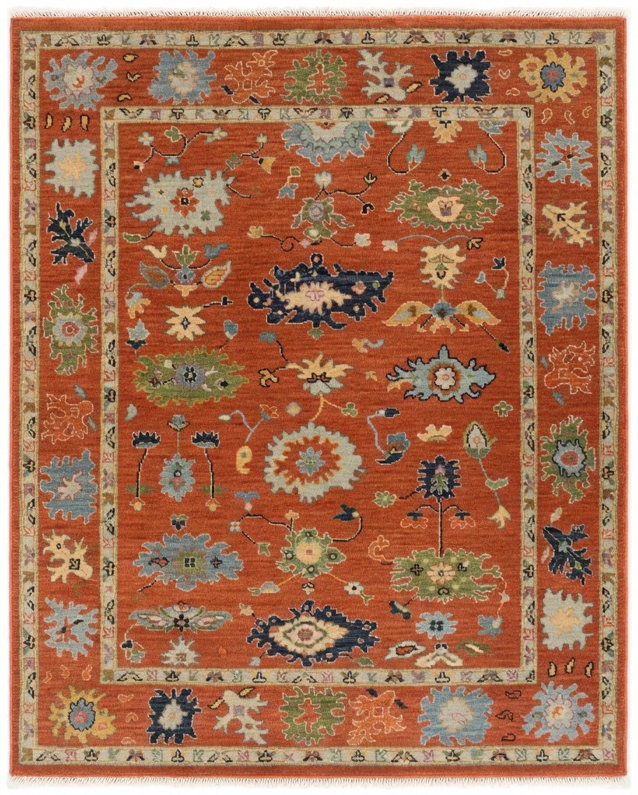 8x10 Elegant Soft red Handknotted Oushak rug, Modern Soft Wool Rugs, Tree of Life Rug for Living room, Bedroom and Office.