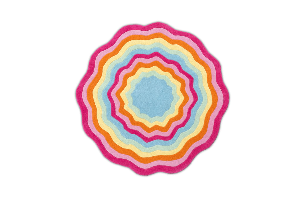 Sunburst Bloom Hand-Tufted Wool Rug – Multicolor Wave Design