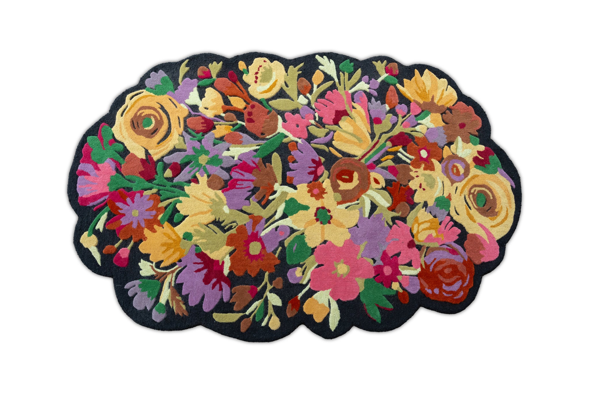 Midnight Bloom Hand-Tufted Wool Rug – Vibrant Floral Garden Design