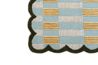 Scallop Check Hand-Tufted Wool Rug – Sky Blue & Mustard Pattern