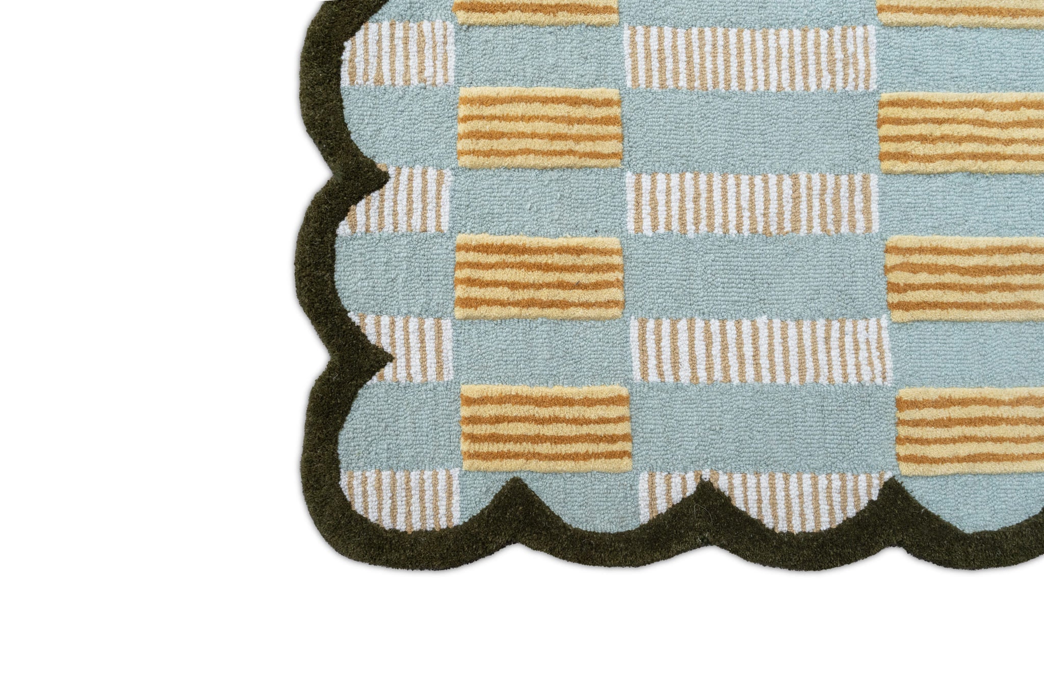 Scallop Check Hand-Tufted Wool Rug – Sky Blue & Mustard Pattern
