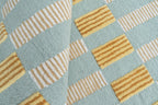Scallop Check Hand-Tufted Wool Rug – Sky Blue & Mustard Pattern