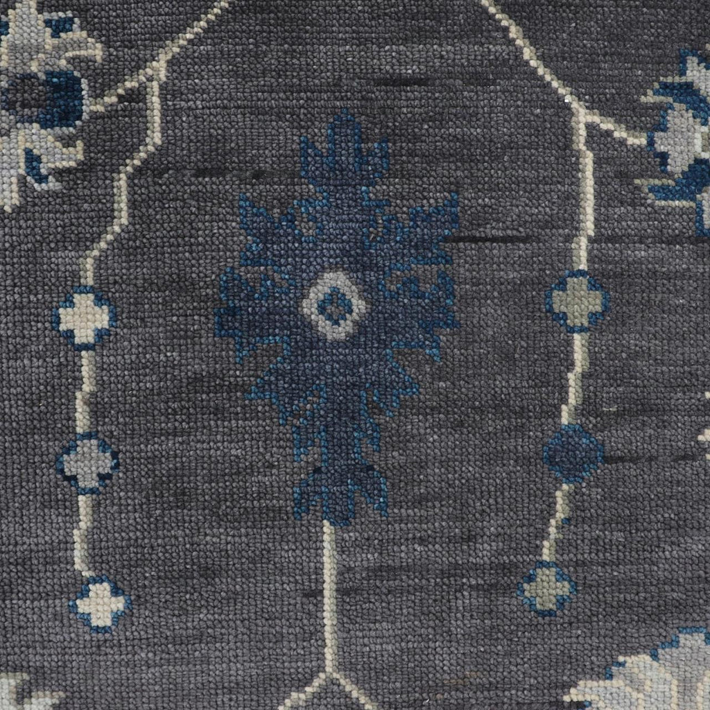 Hand-Knotted Oushak Wool Rug - Charcoal Gray with Blue & Ivory Accents | Luxury Turkish Handmade Carpet by Rug Regalia