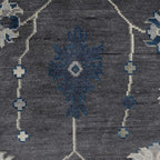 Hand-Knotted Oushak Wool Rug - Charcoal Gray with Blue & Ivory Accents | Luxury Turkish Handmade Carpet by Rug Regalia
