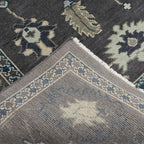 Hand-Knotted Oushak Wool Rug - Charcoal Gray with Blue & Ivory Accents | Luxury Turkish Handmade Carpet by Rug Regalia