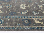 Hand-Knotted Oushak Wool Rug - Charcoal Gray with Blue & Ivory Accents | Luxury Turkish Handmade Carpet by Rug Regalia