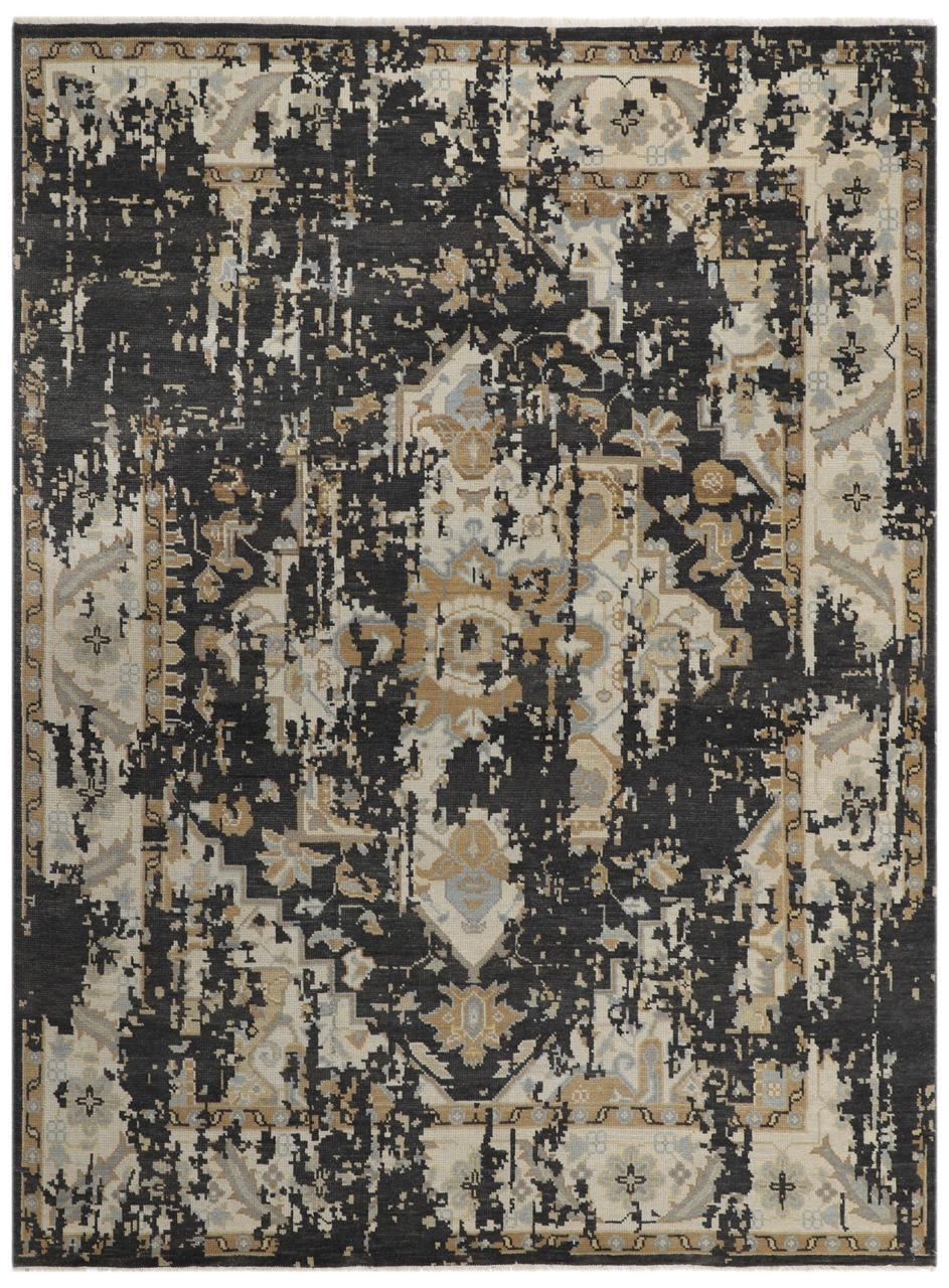 Hand-Knotted Modern Oushak Wool Rug Ð Charcoal, Beige & Ivory Abstract Design | Luxury Turkish Handmade Carpet by Rug Regalia