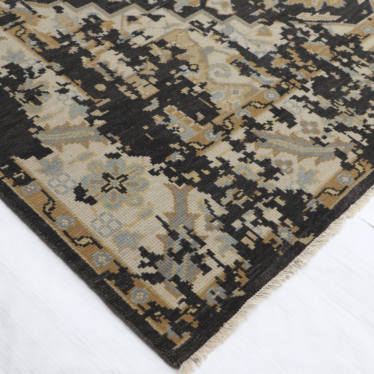 Hand-Knotted Modern Oushak Wool Rug Ð Charcoal, Beige & Ivory Abstract Design | Luxury Turkish Handmade Carpet by Rug Regalia