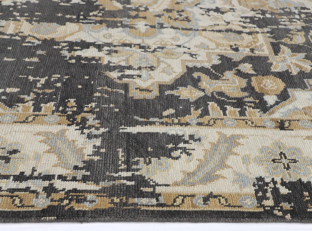 Hand-Knotted Modern Oushak Wool Rug Ð Charcoal, Beige & Ivory Abstract Design | Luxury Turkish Handmade Carpet by Rug Regalia