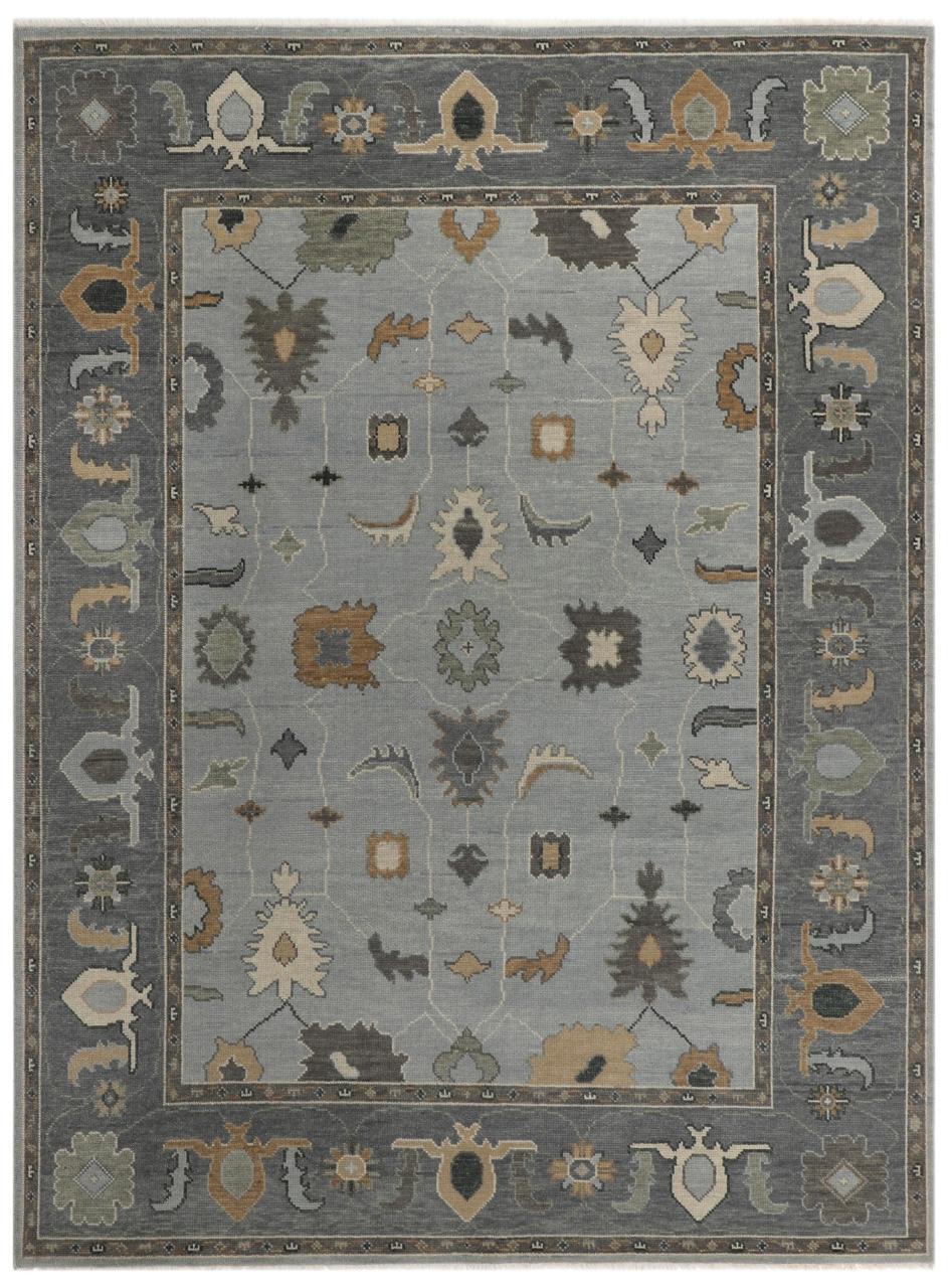 Hand-Knotted Oushak Wool Rug - Misty Gray with Earth-Tone Accents | Luxury Turkish Handmade Carpet by Rug Regalia