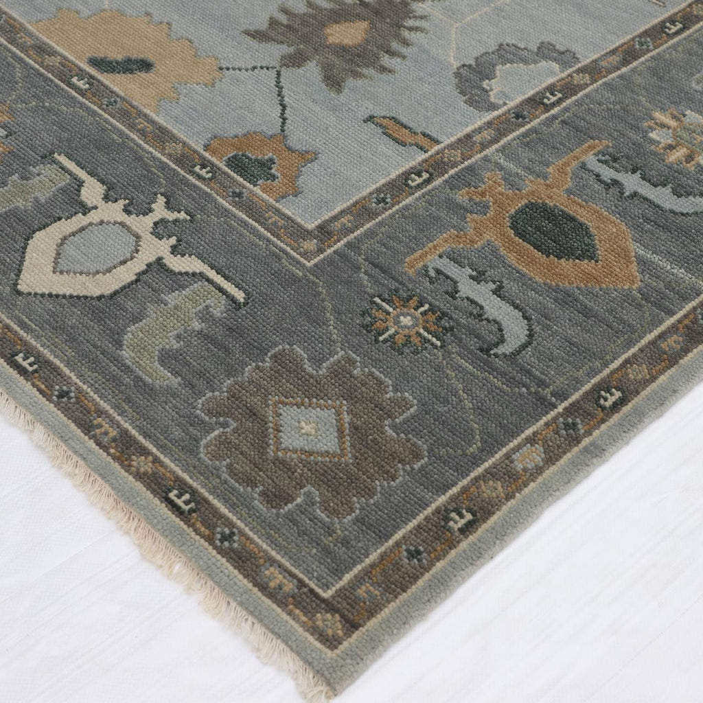 Hand-Knotted Oushak Wool Rug - Misty Gray with Earth-Tone Accents | Luxury Turkish Handmade Carpet by Rug Regalia
