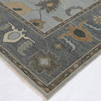 Hand-Knotted Oushak Wool Rug - Misty Gray with Earth-Tone Accents | Luxury Turkish Handmade Carpet by Rug Regalia