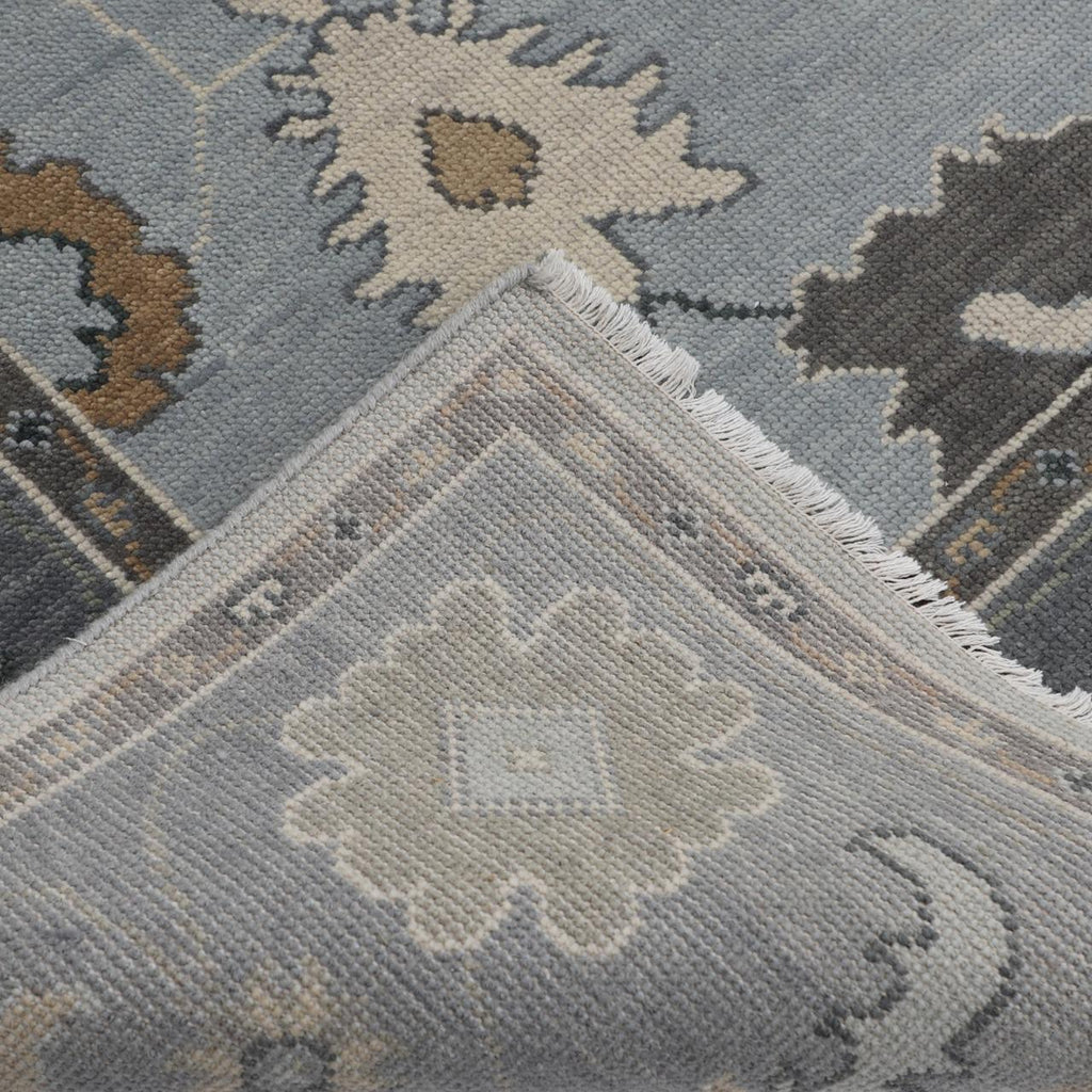 Hand-Knotted Oushak Wool Rug - Misty Gray with Earth-Tone Accents | Luxury Turkish Handmade Carpet by Rug Regalia