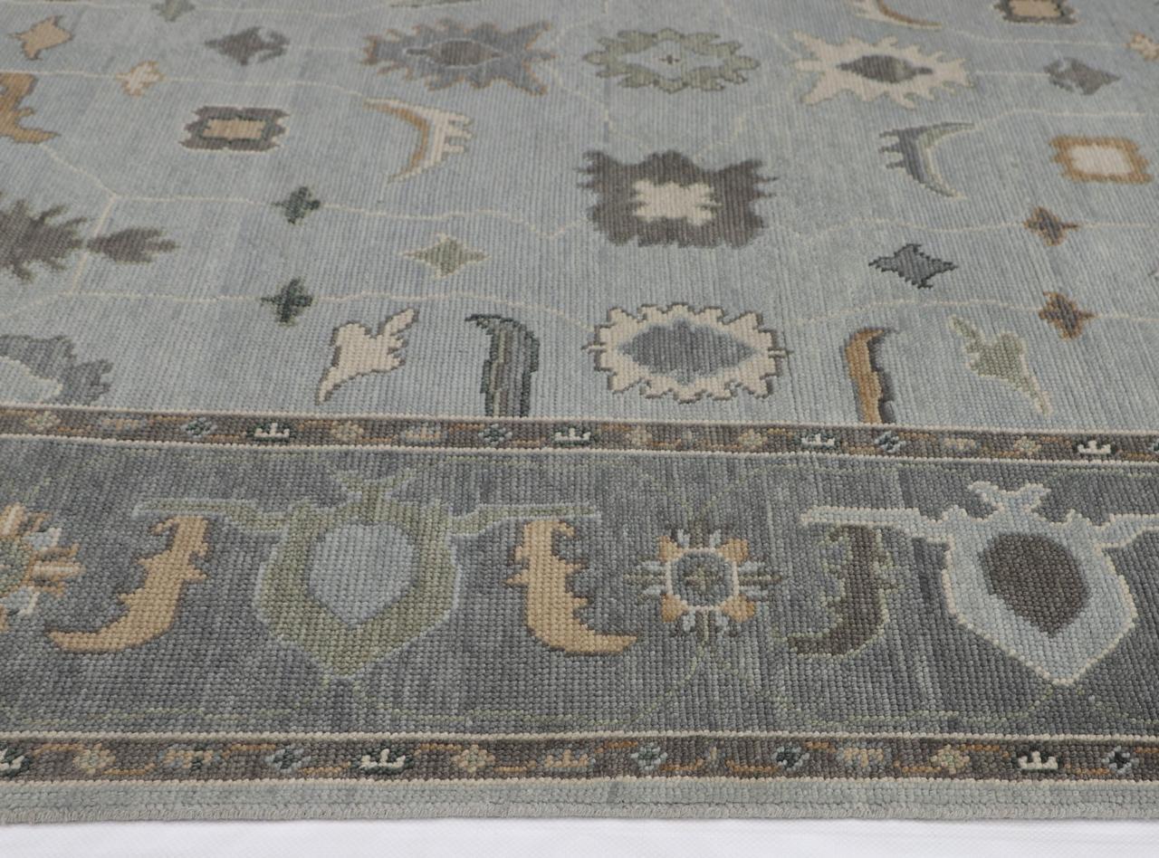 Hand-Knotted Oushak Wool Rug - Misty Gray with Earth-Tone Accents | Luxury Turkish Handmade Carpet by Rug Regalia